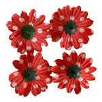 Red & White Polka Dot Fabric Flower Appliques 4pc DIY Craft 2.25in New