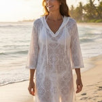 Bally Total Fitness White Hooded Burnout Tunic Cover Up Dress Women's M VG