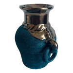 Unique Ceramic Vase Vintage Hand Painted Matte Green Glazed Gold Pottery Vase