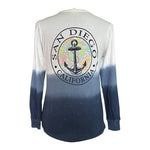 San Diego California Anchor Ombre Long Sleeve T-Shirt Blue White Cotton M