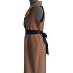 MARNI Luxury Virgin Wool Sleeveless Coat Brown Black Leather Trim Size M