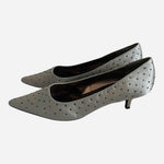 RSVP Jenae Pewter Satin Rhinestone Kitten Heel Pumps Wide Womens Sz 9 NIB