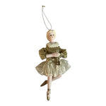 Vintage Ballerina Porcelain Christmas Ornament Gold Lace Dress 6" Rare VG