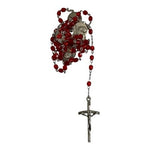 Vintage Pope John Paul II Medal Rosary Necklace Ruby Red Glass Bead Catholic NIB