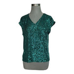Vince Camuto Emerald Green Sequin V-Neck Top Sleeveless Sz M Dazzling VG
