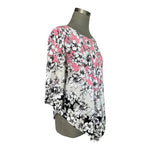 Alfani Pink Black White Floral Print Tunic Top 3/4 Sleeve Blouse Sz Petite L VG