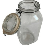 Vintage Large Glass Square Canister Jar Wire Bail Swing Top 11" Storage Good