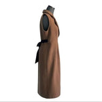 MARNI Luxury Virgin Wool Sleeveless Coat Brown Black Leather Trim Size M