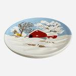 Vintage Byron Molds 3D Ceramic Wall Plate Snow Red Barn Handpainted 13.5" EXC