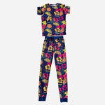 Funeea Kids Tropical Floral 2pc  Set Short Sleeve Top Jogger Pants Navy L NWOT
