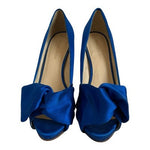 Pelle Moda Blue Satin Pumps Heels Vero Cuoio Leather Sole Womens 5.5M Elegant