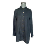 Harve Benard 100% Linen Charcoal Grey Mandarin Collar Button Up Tunic Women Sz L