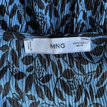 MANGO Textured Floral Pattern Sheer Mini Dress Blue Black V-Neck Dress Sz M EXC