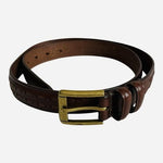 Lauren Ralph Lauren Brown Leather Woven Embossed Belt Brass Buckle Size 38 VG