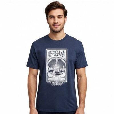 Few Rye Whiskey Blue Graphic T-Shirt Men's Medium Crew Neck Cotton Blend New