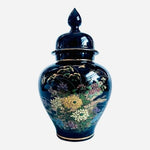 Large Japanese Ceramic Ginger Jar 12" Gold Black Geometric Canister Lid NWOB
