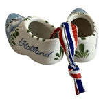 Pair Dutch Mini Ceramic Clogs Souvenir Holland Windmill Design Vintage