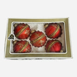 Vintage Krebs & Sohn Red Glass Christmas Ornaments Set of 5 Gold Glitter USA