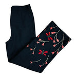 St John Collection Marie Gray Black Knit Wide Leg Pants Dragonfly Rhinestone S 8
