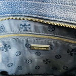 Tory Burch Thea Navy Blue Pebbled Leather Convertible Tote Shoulder Bag Chain VG