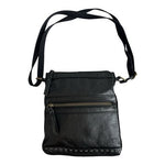 The Sak Black Leather Braided Embroidered Crossbody Shoulder Bag 8"x9"