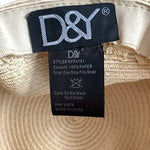 D&Y Wide Brim Floppy Straw Sun Hat Ivory Braided Trim Scalloped Brim G+
