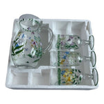 Home Essentials Botanical Hand Painted Glass Pitcher & Goblets Ice Tea Set 4pc