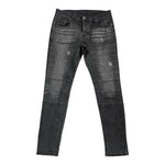 Men's Black Distressed Moto Biker Skinny Jeans Faded Paneled Slim Fit Sz M Good+