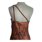 Vintage Scala 100% Silk Beaded One Shoulder Gown Copper Brown Maxi Dress L NWT