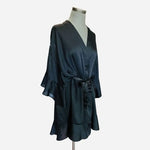 Victoria’s Secret Black Satin Glossy Tie Kimono Robe Ruffled M/L Women's