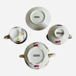 Mosaic Floral Porcelain Mini Decorative Tea Set 4Pc Creamer Sugar Cup Saucer EXC