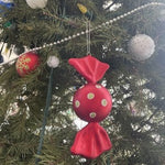 Large Red Polkadot Wrapped Candy Ornament 6" Plastic Christmas Decor
