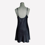 Morgan Taylor Intimates Black Satin Slip Dress Nightgown Sz M Floral Embroidered