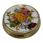Vintage Gold Tone Floral Pill Trinket Box Multi-Color Flowers Container