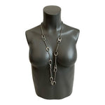 Long Silver Tone Chain Necklace Interlocking Oval Links 36" Very Good