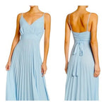 Kenedik Slate Blue Pleated Spaghetti Strap Waist Tie Women's Midi Dress Size M