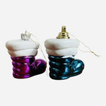 Hard Plastic Santa Boot Christmas Ornaments Holly Set of 2 Pink Teal 2" G+