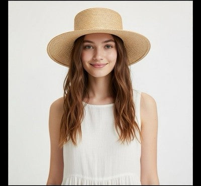 Lack of Color Natural 100% Straw Boater Hat Wide Brim Size Small 55cm Tan EXC