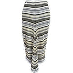 Italian Ribbed Knit Midi Skirt Black White Olive Striped One Size 4-10 Italy VG