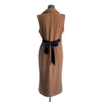 MARNI Luxury Virgin Wool Sleeveless Coat Brown Black Leather Trim Size M