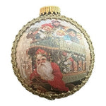 Vintage Circa 1913 Santa Scene Glass Ball Christmas Ornament Red Gold G+