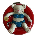 Vintage Bikini Mouse Girl Porcelain Trinket Box Metal Closure Jewelry Pill Box