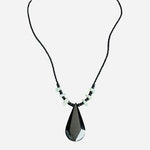 Black Gemstone Teardrop Pendant Necklace Green Prehnite Beads Cord Boho VG