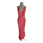 Free People Oh La La Bias Dress Size 6 Red Navy Floral V-Neck Midi Sleeveless VG