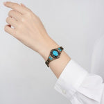 Vintage Silver Tone Faux Turquoise Cabochon Link Bracelet Women's VG