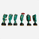 Set of 6 Vintage Hand-Carved Hand-Painted Wooden Frog Figurines Indonesia 7”