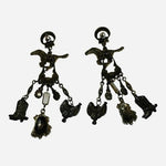 Vintage Bronze Tone Western Dangle Earrings Horse Saddle Boots Indigenous Post