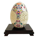 Vintage Chinese Porcelain Hollow Out Floral Egg w/ Wooden Stand 8"x6"