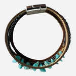 Multi Layer Turquoise Beads Magnetic Buckle Bohemian Wrap Bracelet Leather NWOT