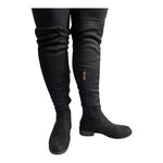 Women’s Black Over The Knee Boots Faux Suede Thigh High Low Heel Shoes Size 6
